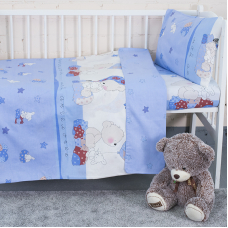 Постельное белье в детскую кроватку из поплина 1636/2 Мой ангелочек голубой  с простыней на резинке