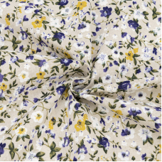 Ткань на отрез полулен 150 см 3941-2 Голубые цветы