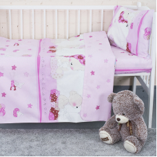 Постельное белье в детскую кроватку из поплина 1636/4 Мой ангелочек розовый  с простыней на резинке