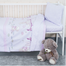 Постельное белье в детскую кроватку из сатина с простыней на резинке KT25