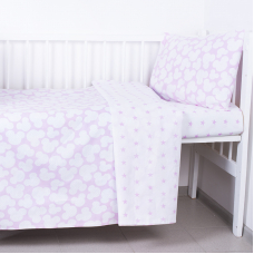 Постельное белье в детскую кроватку из бязи 105 Микки розовый с простыней на резинке