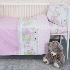 Постельное белье в детскую кроватку из поплина 1703/4 розовый  с простыней на резинке